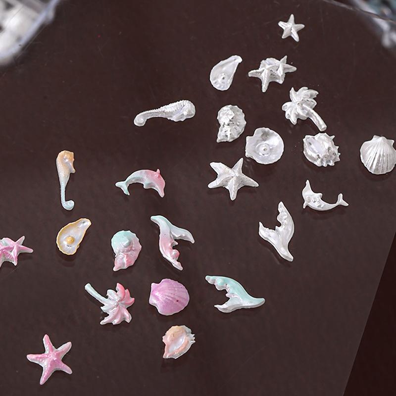 12 Grids/Box Aurora Nail Charm Shell Starfish Mermaid Tail 3D Nail Art Accessories For A Dreamy And Oceanic Manicure Look