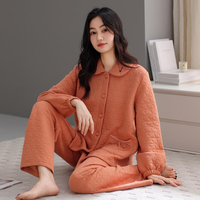 Pajamas Women'S Autumn And Winter Warm Air Cotton Interlayer Thickened Women'S Spring And Autumn Cotton Long-Sleeved Loungewear