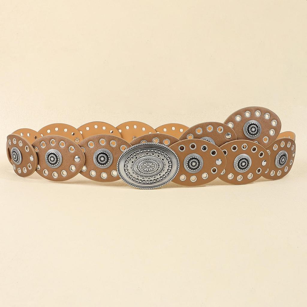 Women's Retro Wasteland-Style Oval Eyelet Waist Belt Dress