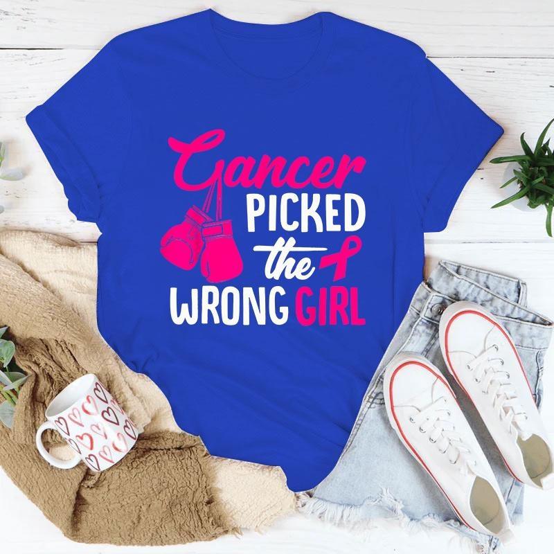 Breast Cancer Cancer Picked The Wrong Girl Printing T-Shirt Fashion Short Sleeve Summer Cool Hip Hop Top Tee
