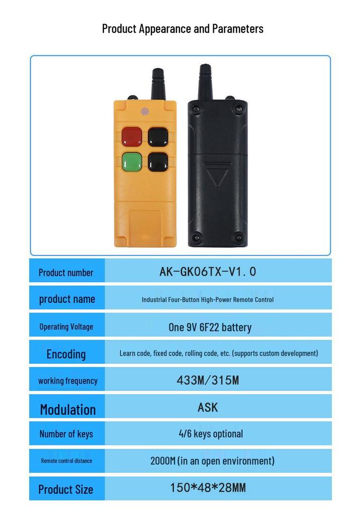 High-Power Wireless Remote Control Switch for 12V-48V Motors and Lamps