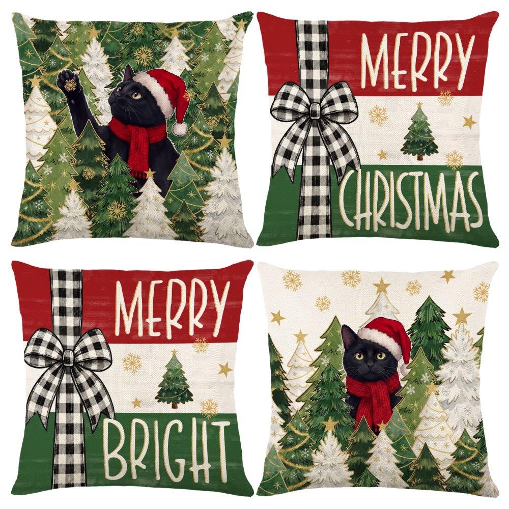 Christmas Theme Short Plush Pillow Cover Set Holiday Print Cushion Case for Living Room Sofa Home Decor 45x45cm
