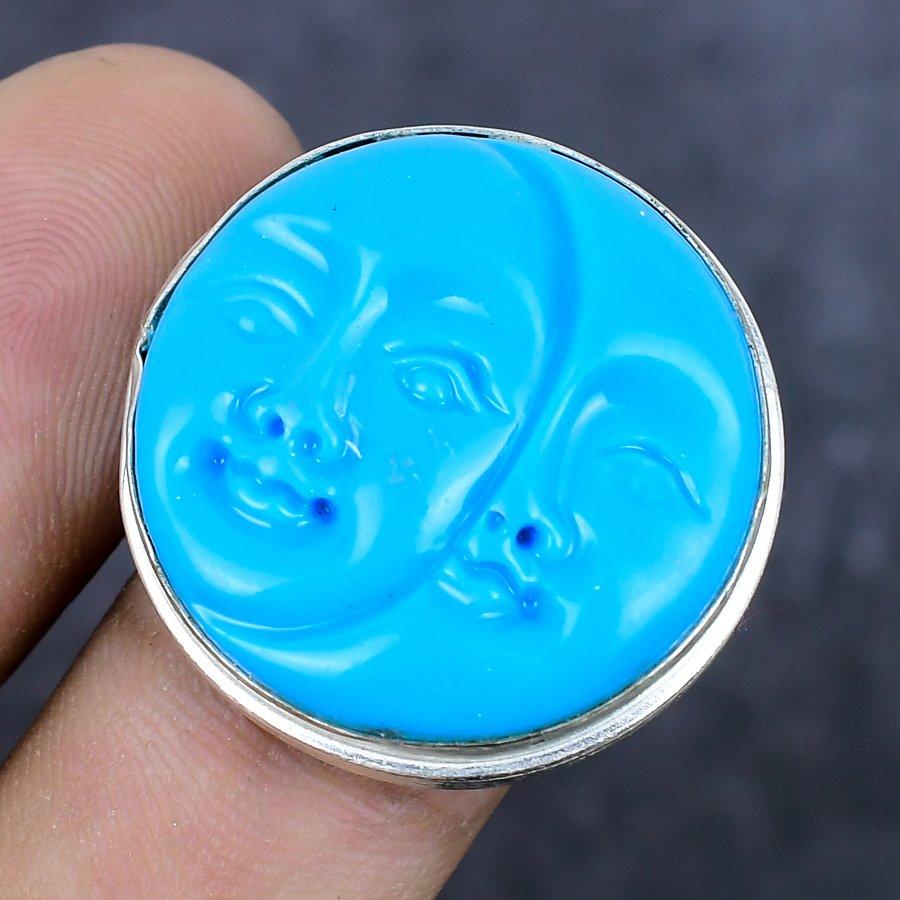 Natural Cameo Moonface Gemstone 925 Sterling Silver Jewelry Ring Size 8 v2P25