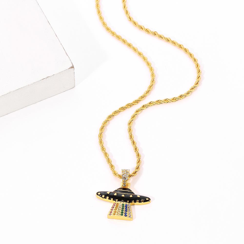Hip Hop Creative Spaceship UFO Necklace UFO Colorful Shine Light Beam NeckChain For Man Women Rapper Jewelry Gifts