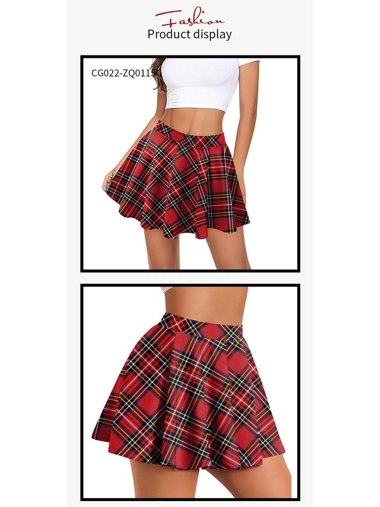 European & American Style Plaid Pleated Milk Silk Cheerleader Skirt