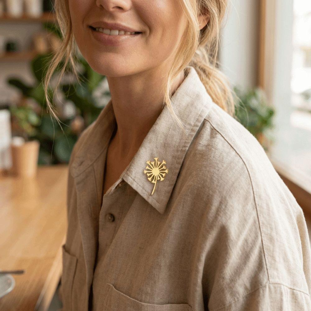 Gold Color Blowball Brooch Stainless Steel Women Brooch Minimalist Flower Lapel Pin  Daily