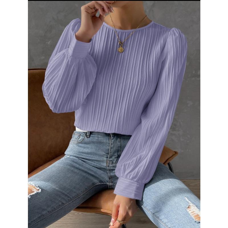 New Spring Round Neck Long Sleeve Loose Blouse Women Solid Color Office Shirt Ladies Casual Simple Tops Female Solid Color  Fashion Elegant Clothing