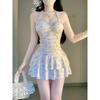 Cute girl floral pure desire skirt swimsuit small breasts gather conservative meat cover thin sweet sister swimsuit women's hot spring