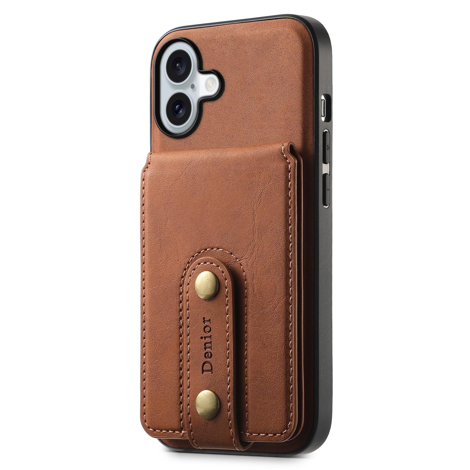 

DENIOR D14 Чохол для iPhone 16 з підставкою та тримачем для карток, ретро шкіряна задня кришка для телефону