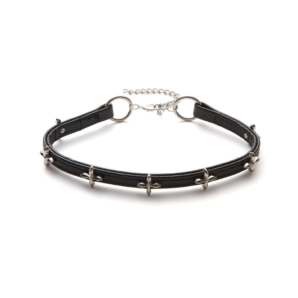 Dark Cross Flower Stand Choker Collar, Light Luxury Niche High-End Leather Fashion Temperament Collarbone Chain