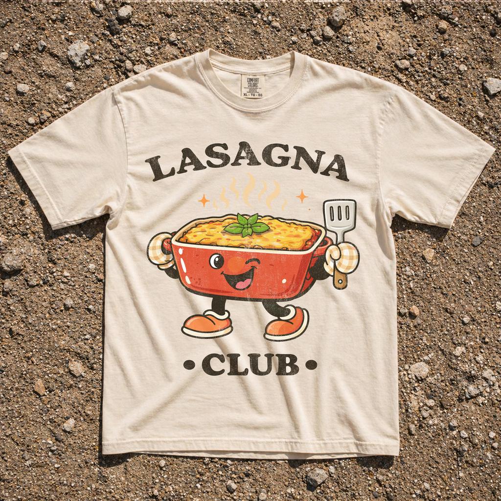 Maglietta Club Lasagna Divertente Cibo Italiano, Regalo Amante della Lasagna, Mascotte Retro Comfort Colors, Maglietta Vintage Foodie, Top Amante della Pasta