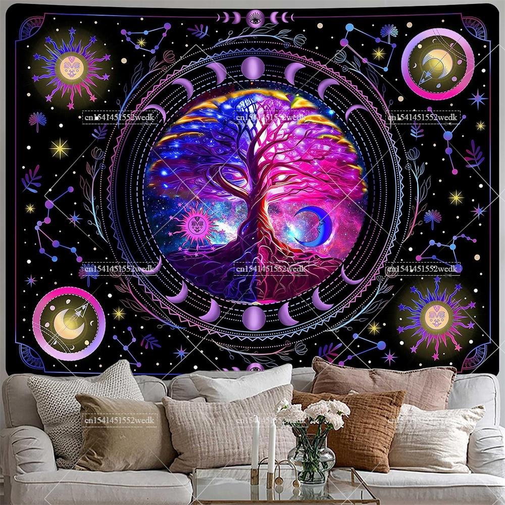 Tree Of Life Tapestry Wall Hanging For Home Decor Sun And Moon Tarot Tapestries Zodiac Constellation Aesthetic Yoga Meditation