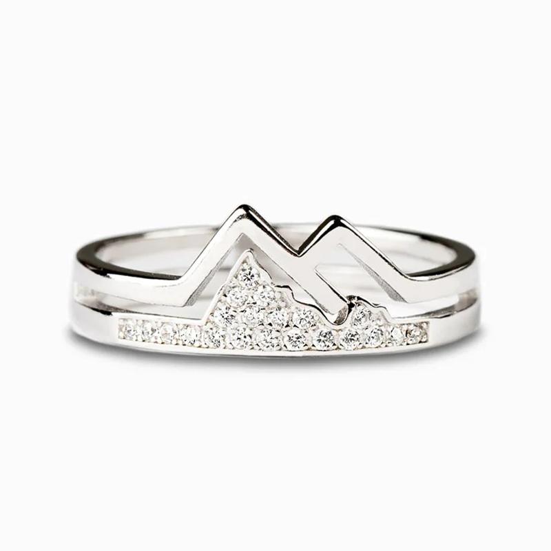 Huitan Creative Mountain Shaped Finger Ring Women Shiny Cubic Zirconia Exquisite Female Rings Party Daily Wear Statement Jewelry