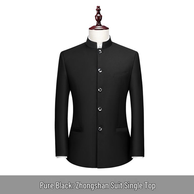 Men's Youth Slim Fit Zhongshan Suit Set - Chinese Stand Collar Wedding Formal Tang Suit