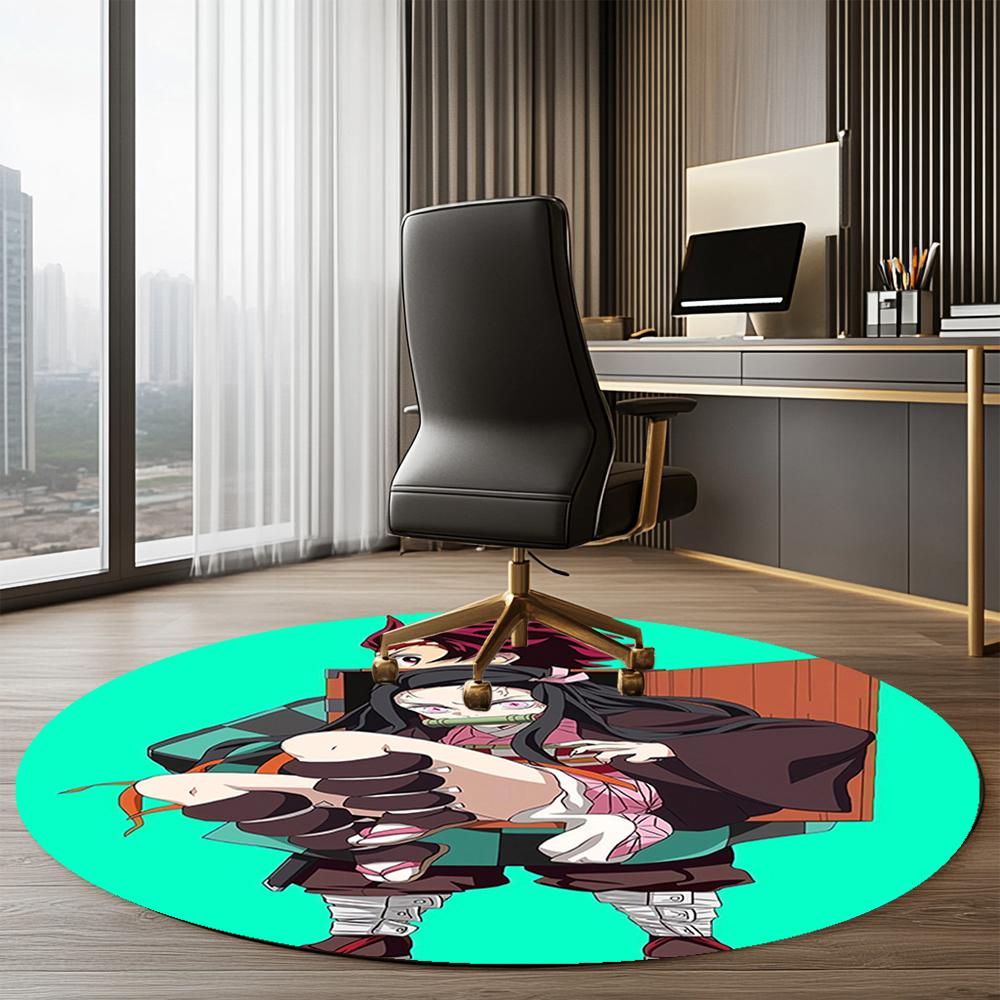 Demon Slayer Printed Round Rug Carpet Chair Rug Area Rug Entryway Doormats,for Office Chair Living Room Bedroom Kitchen Room.