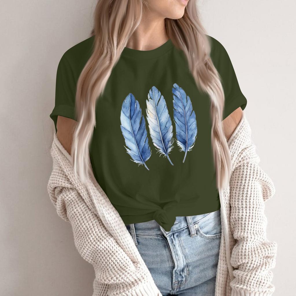 Damenmode, lässig, bedruckt, kurzärmlig, Rundhalsausschnitt, Pullover