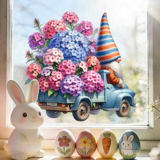 Spring Gnome Window Clings Floral Berries Gnome Glass Stickers Double-Sided Reusable Static Decals