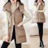 Down Cotton Vest Women's New Autumn and Winter Warm Medium and Long Thickened Hooded Vest Jacket