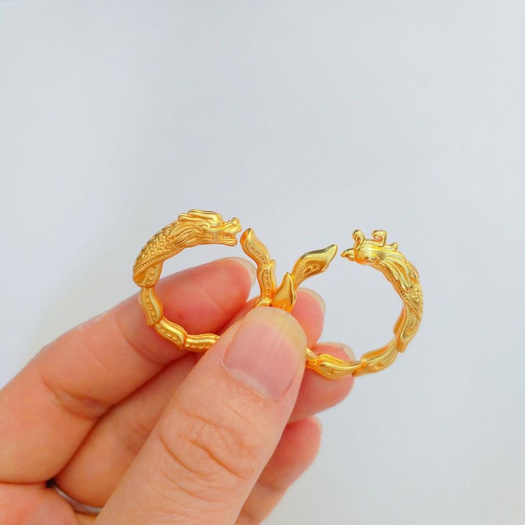 Unique Dragon And Phoenix Cultural Symbol Ring Stunning Brass Gold Plated Couples Jewelry Fashion
