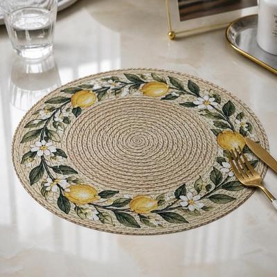 14,96 pol. Jogos Americanos Estampados Padrão Floral 2D Plano Imitação de Rattan Jogos Americanos Limpáveis Formato Redondo Tapetes de Mesa Redondos