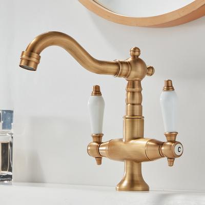 Basin Faucets Antique Brass Bathroom Faucets Industrial Style Sindle Hole Dual Handle Contemporary Water Mixer Tap  85537