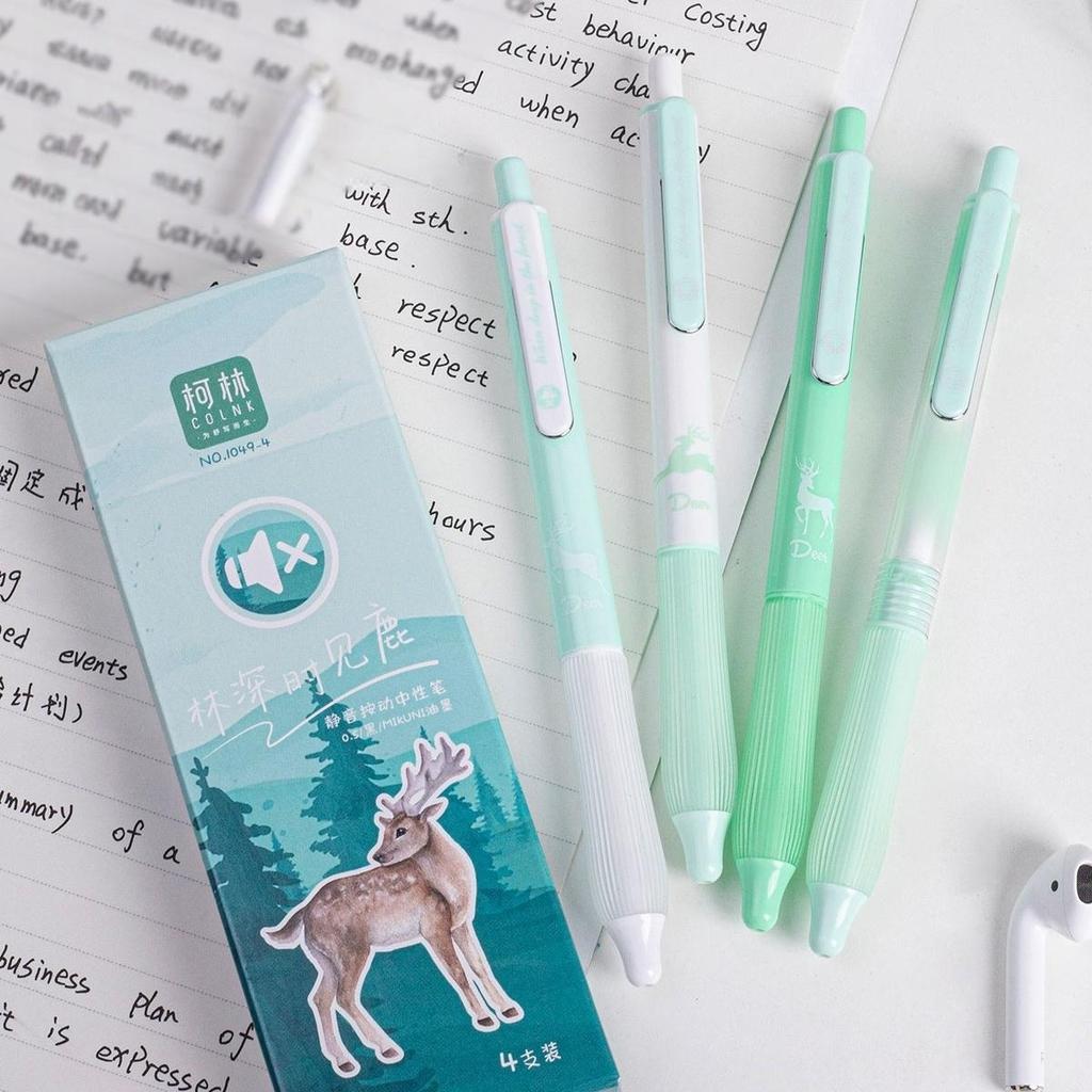 4pcs Experience Nature Gel Ink Pens Set, Forest Deer & Sea Whale Design Silent Structure 0.5mm Ballpoint Black Color