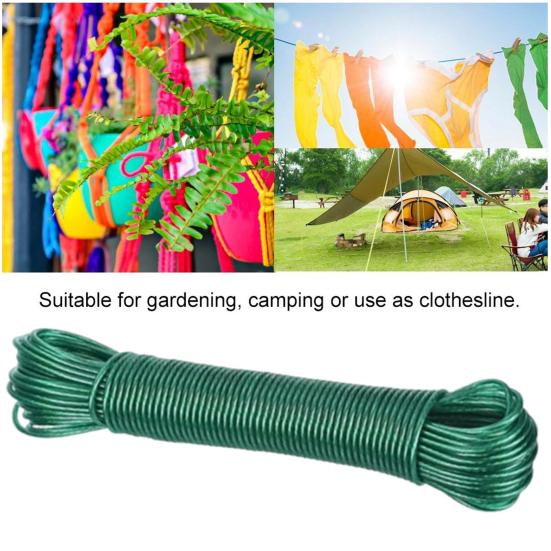 20M Steel Outdoor Wire Clothesline Portable PVC Camping Hiking Laundry Clothing