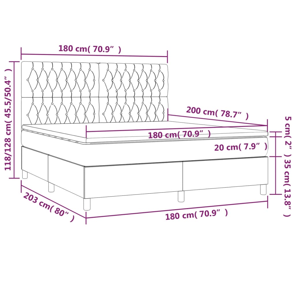 Vidaxl Letto Continentale Con Materasso, Taupe, Tessuto, 180X200 Cm