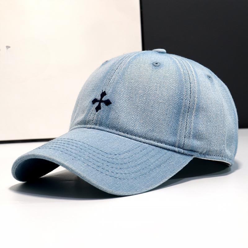 

Корейская версия бейсболки с крестом для женщин, модная универсальная джинсовая бейсболка, визуально уменьшающая лицо, шляпа с небольшим обхватом головы Adjustable