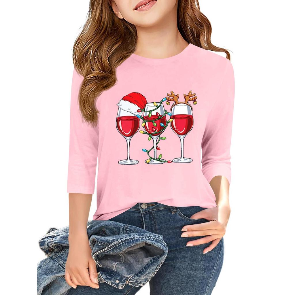 Children's 3/4 Sleeve Independence Day Printed Round Neck Casual T-shirt