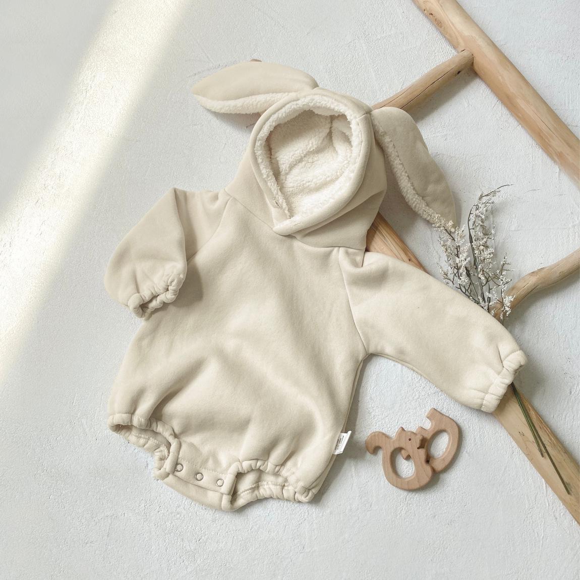 

Baby Fleece-Lined Hooded Rabbit Jumpsuit - Cute Autumn/Winter Bodysuit with Snap Crotch 66cm абрикосовый