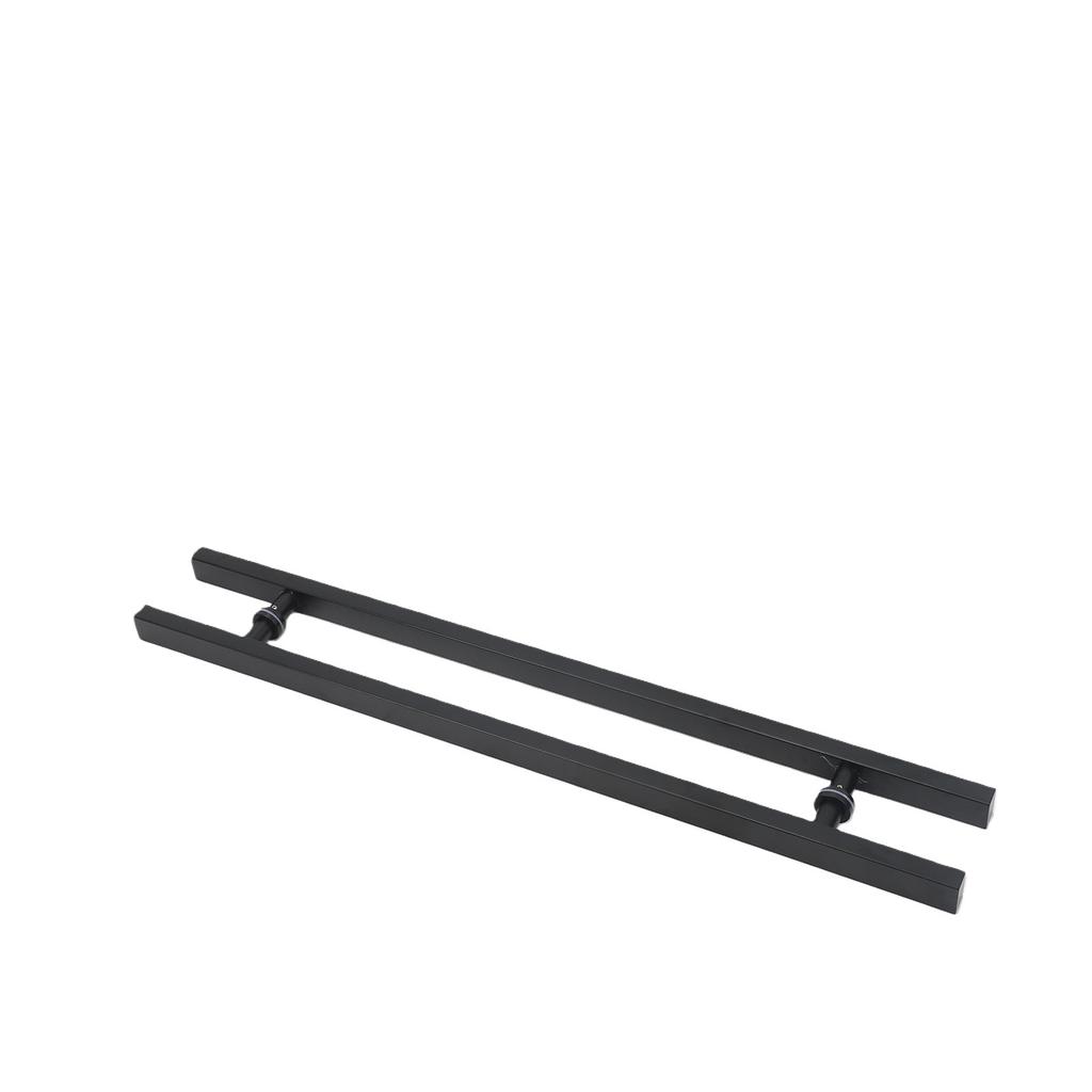 Maçaneta de Porta de Vidro Tubo Quadrado de Aço Inoxidável Maçaneta Push Pull para Loja Hotel Edifício de Escritórios Portão Preto Fosco 1000mm