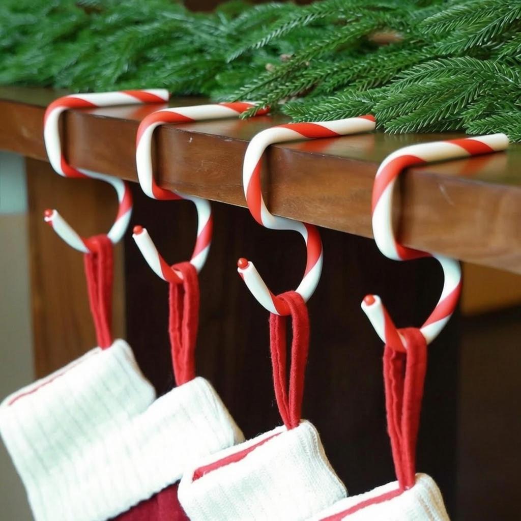 4 Pieces Candy Cane Hanging Hook Flexible Bendable Christmas Stocking Adjustable