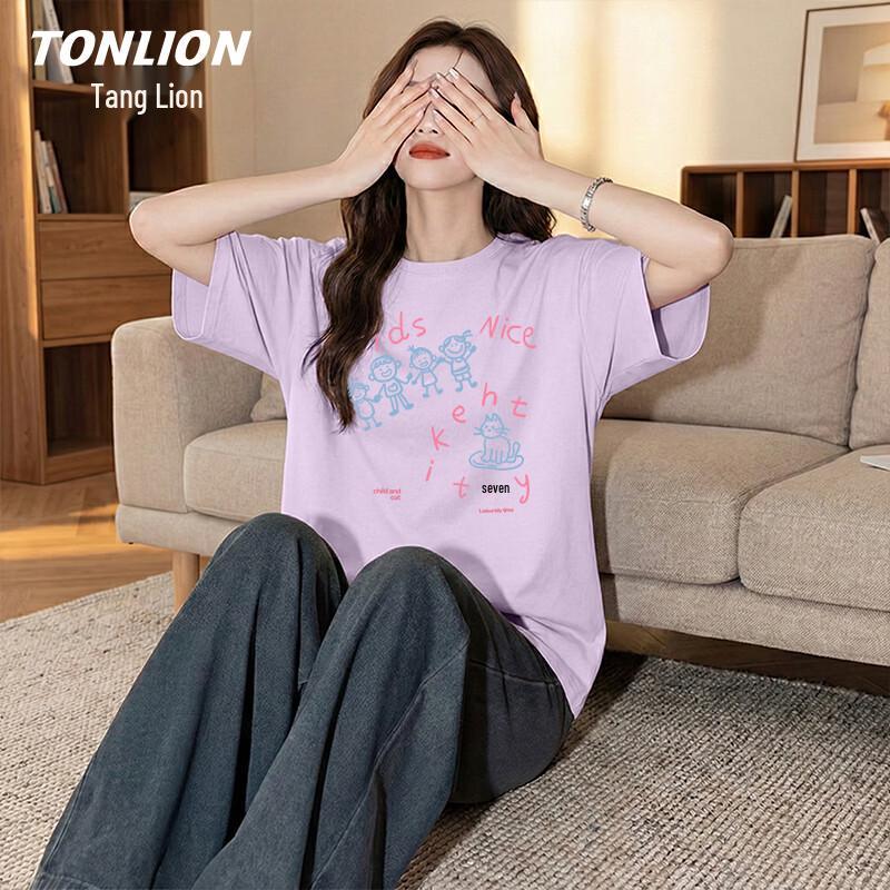 TonLion Women's Pure Cotton Loose-Fit Round Neck T-Shirt
