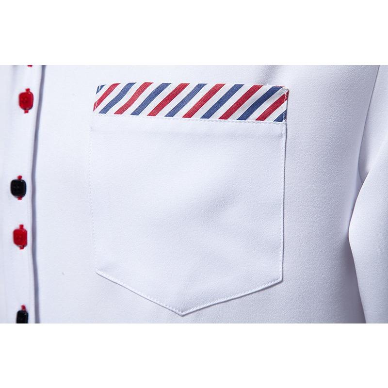 Spring Summer Triangle Collar Striped Color Blocked Men's Long Sleeved Shirt Top Shirts (men’s)