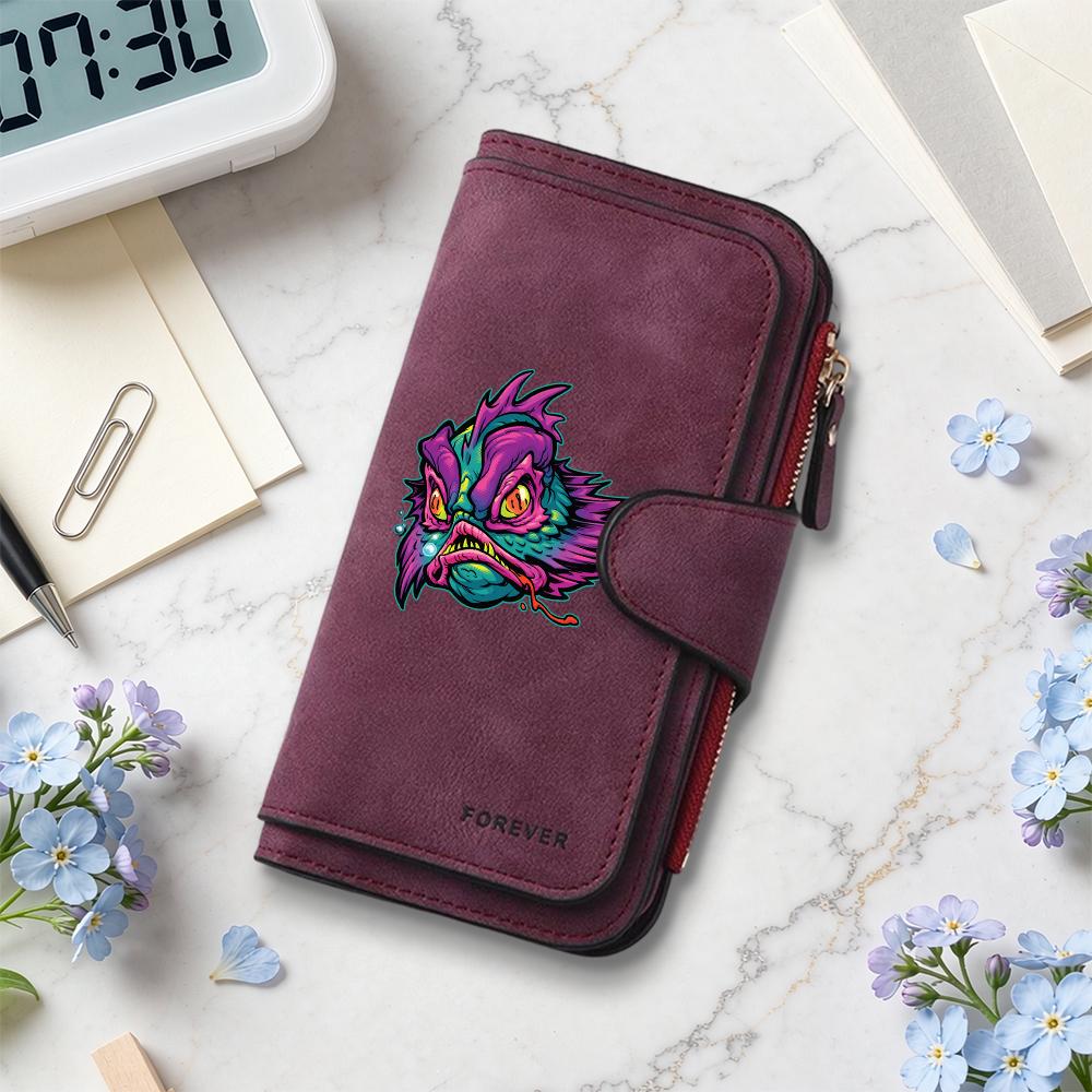 Stylish Anglerfish Pattern Long Wallet Casual Portable Multi Card Holder Purse