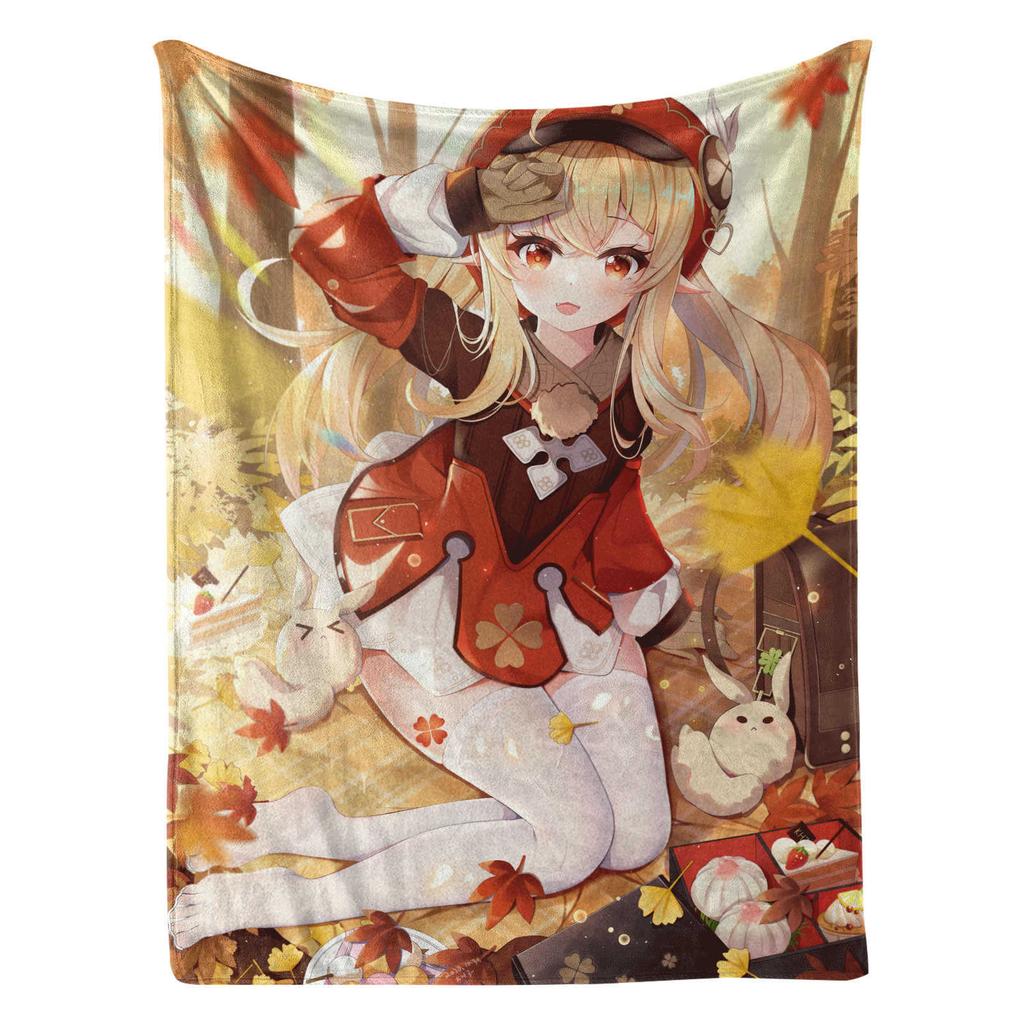 Genshin Impact Klee Cartoon Cute Blanket Cover Warm Soft Anime Flannel Knee Lanket Multifunctional Decoration Universal Blankets