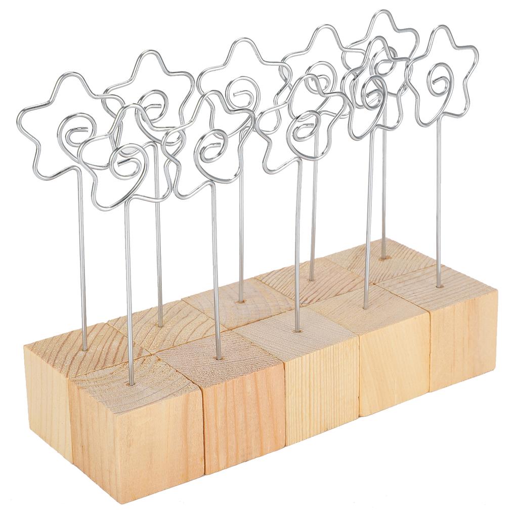 10Pcs Photo Holder Metal Clip Stand Note Message Card Picture Solid Wood Base Craft