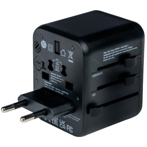 Verbatim Travel Adapter Eu/Uk/Us 2Xusb-A/Usb-C Pd 20W Uta-02 Black/Black 49544
