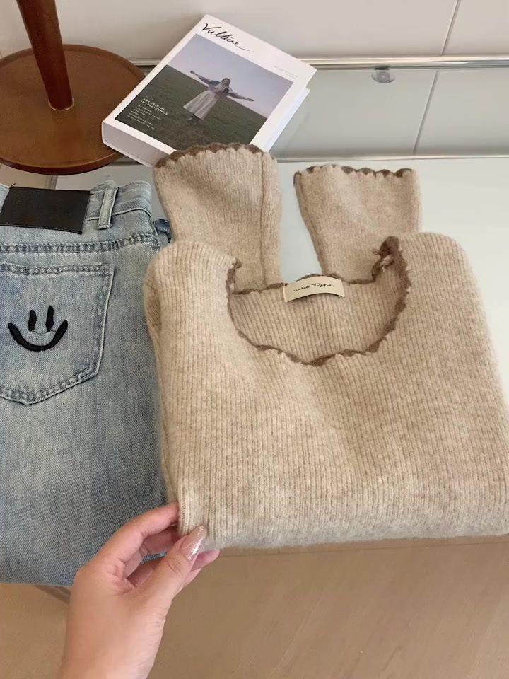 

Oatmeal Bell Sleeve Slim Fit Wool Knit Sweater for Early Autumn/Winter 2XL (125-140 kg)