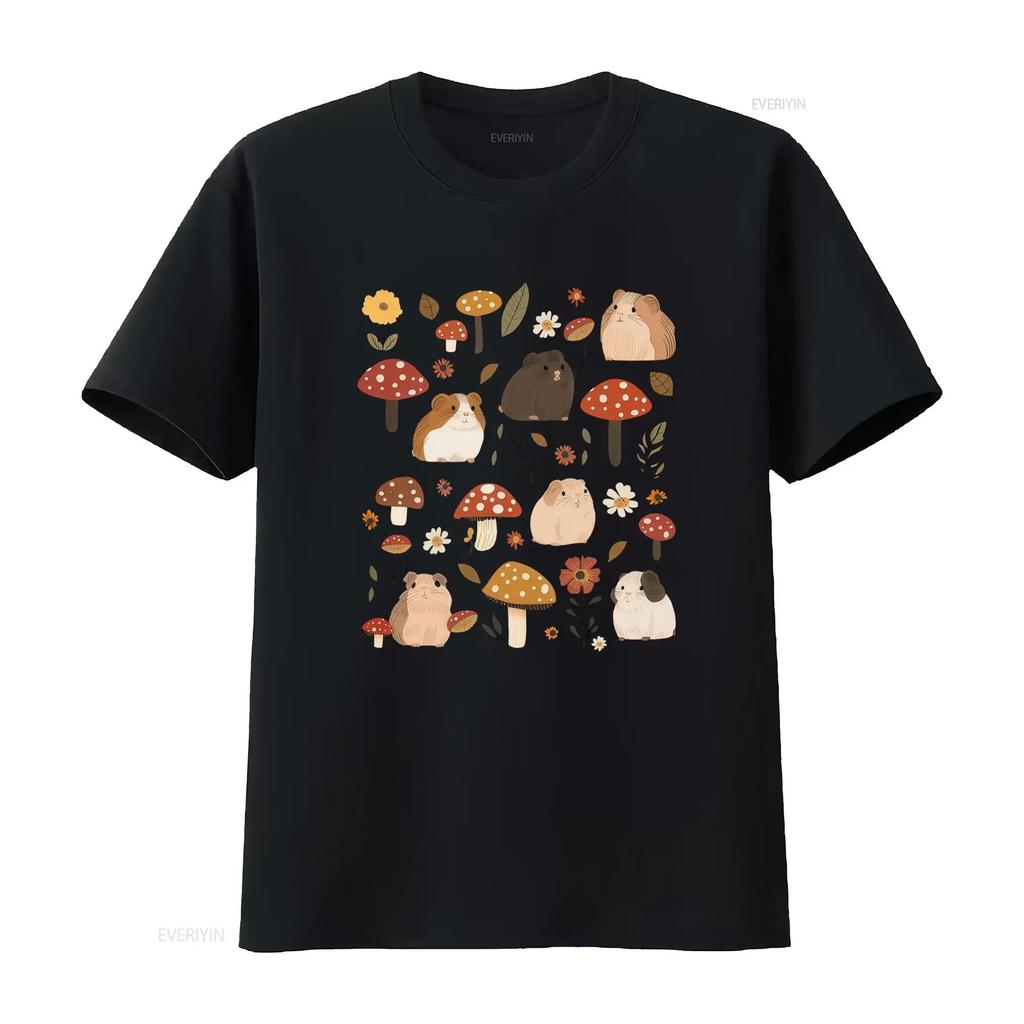 Adorable Guinea Pig And Mushroom Print T Shirt For Mom Lovers With Cottagecore Style Vintage Casual Fashion Unisex
