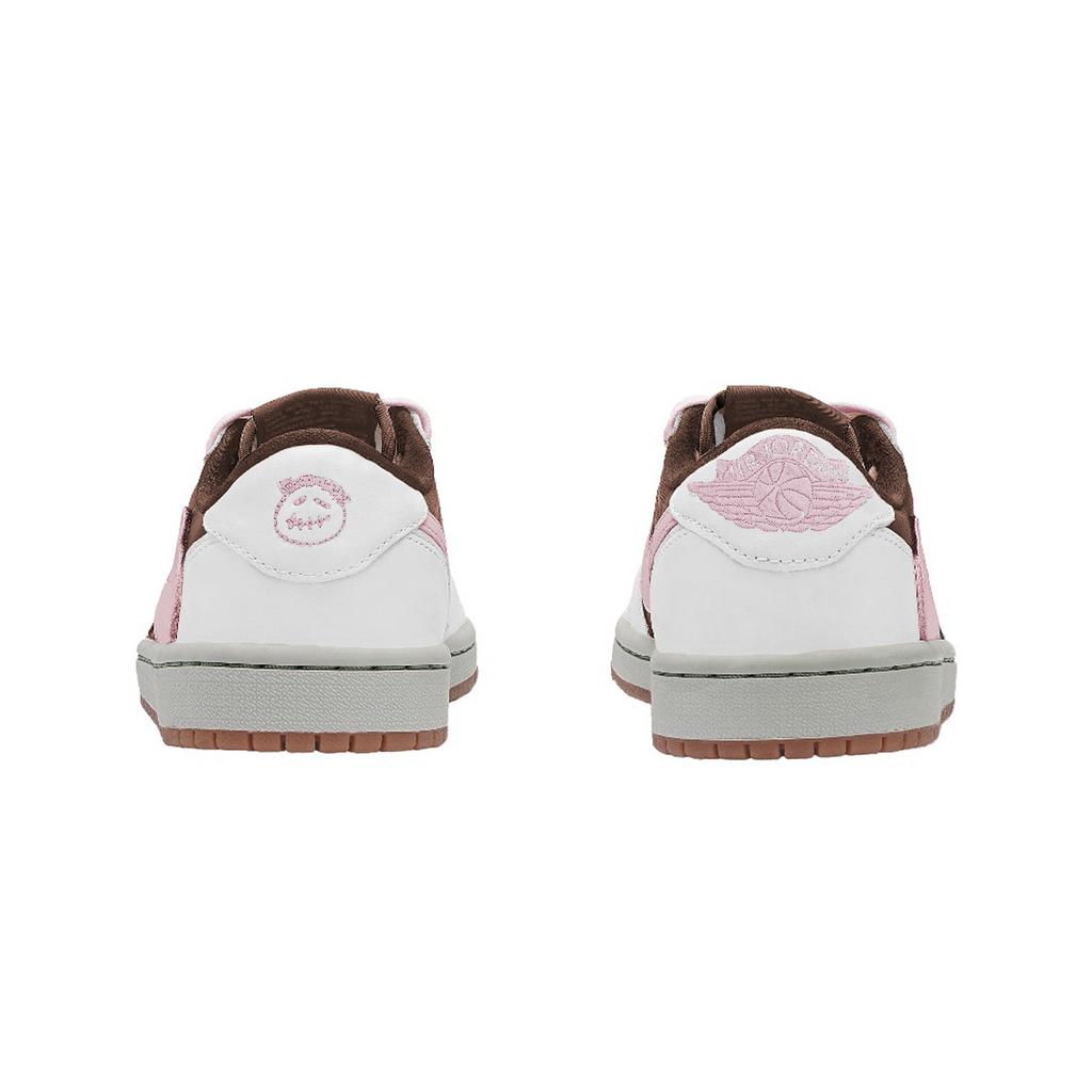 Travis Scott X Jordan Air Jordan 1 Cushioning Slip Resistant Low Top Vintage Basketball Shoes Unisex White Brown Pink DZ4137-700(Team-)