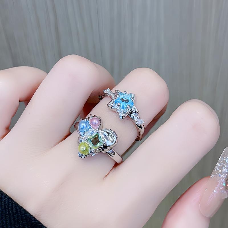 Super Flash Diamond-Set Zir*****Pen Ring, Colored Dopamine Women'S Light Luxury Niche Design Sense, High Sense Fashion Ring