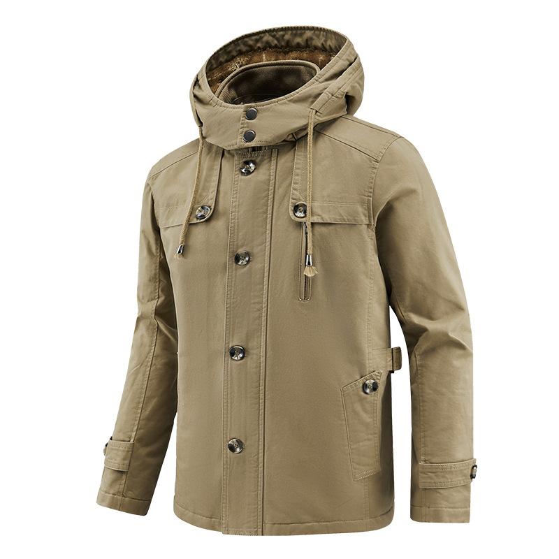 Осень и зима Новая кашемировая куртка мужская из чистого хлопка с капюшоном длинное — фото 4