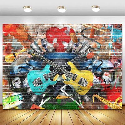 Sensfun 7x5ft Rock and Roll Gitarre Kulisse Rock Star Party Dekoration Graffiti Ziegelwand Musikalische Fotografie Hintergrund