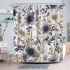 1 Grey Beige Floral Shower Curtain, Elegant Off-White And Beige Flowers With Dark Flowers And Delicate Leaves, With Hook