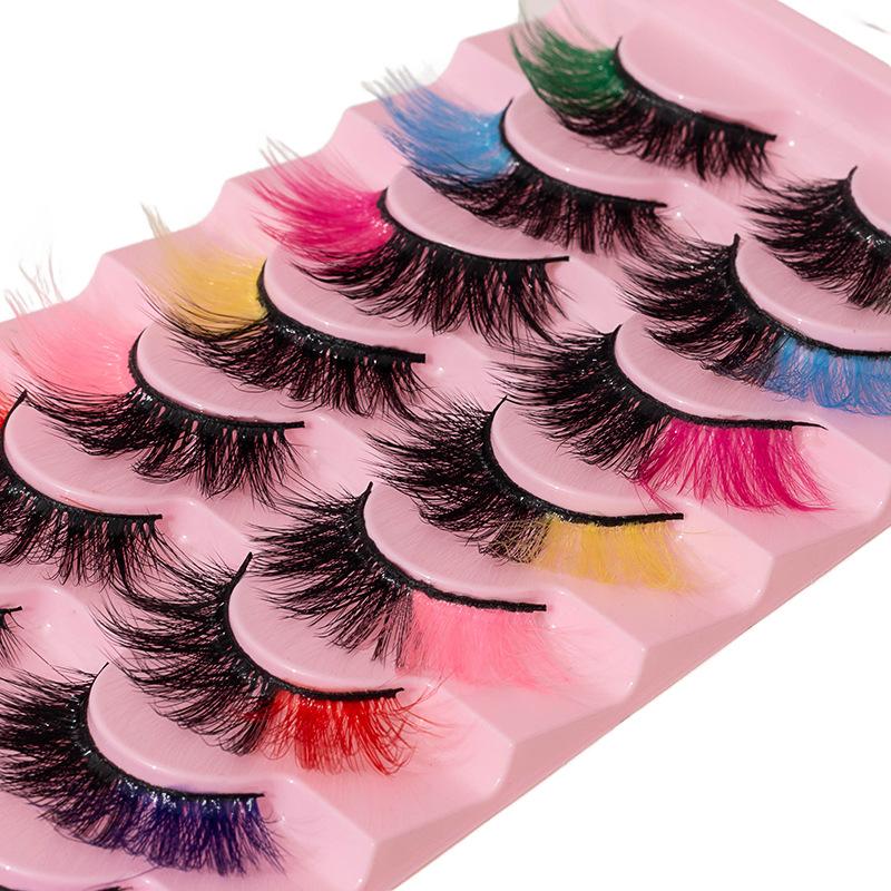 8 Pairs Colored False Eyelashes, 3D Mink Faux Lashes With Color Tips, Dramatic Fluffy Volume Strip Lashes Colorful Lash Extensions For Makeup
