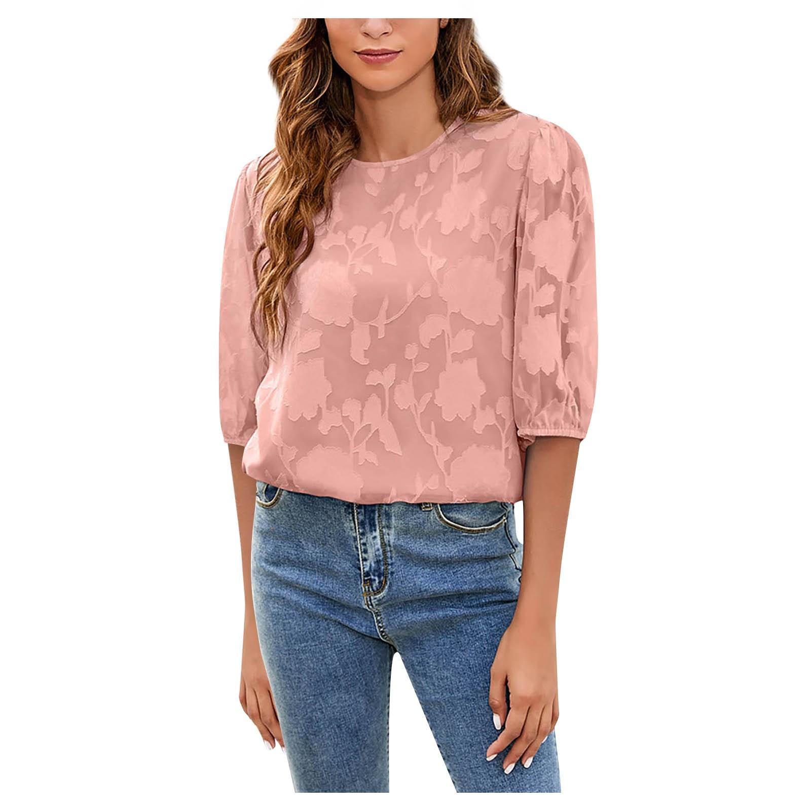 

(SU)Женский модный свободный сладкий топ из шифона с цветочной текстурой и пышными рукавами