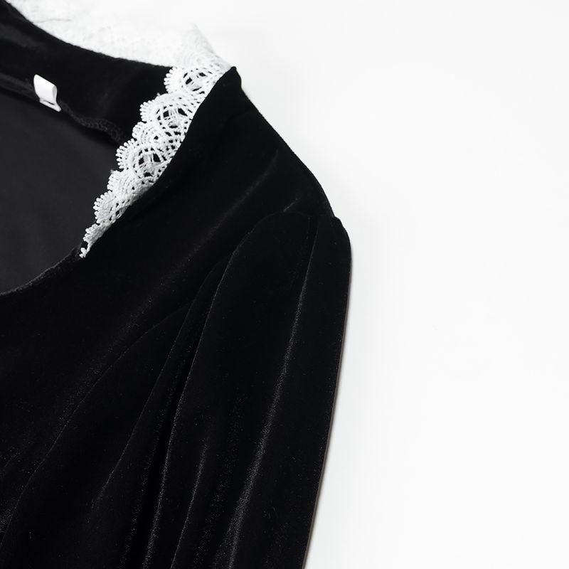 Kaslead New Arrival Women's Clothing Fashion Style Fashion Slim-Fitting Simple Velvet Lace Patchwork Dress