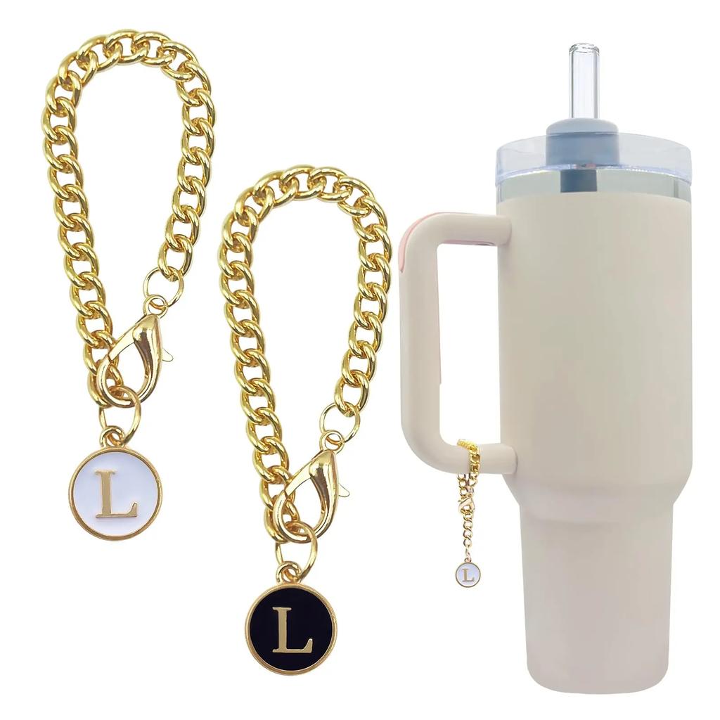 2PCS 26 Letters A To Z Charm Gold Chain Accessories for Ice Cream Tumblers 20 30 40 Oz Glass Tumblers with Handles